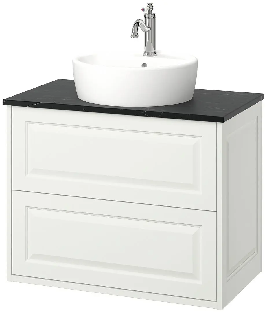 Набор тумбы с раковиной Ikea Tannforsen/Tornviken с ящиками 82x49x79 (Белый/Имитация Черного Мрамора) - 2