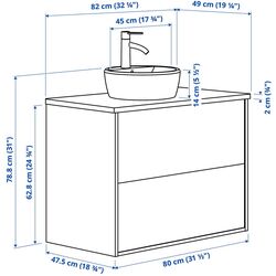Набор тумбы с раковиной Ikea Tannforsen/Tornviken с ящиками 82x49x79 (Белый/Имитация Черного Мрамора) Thumb