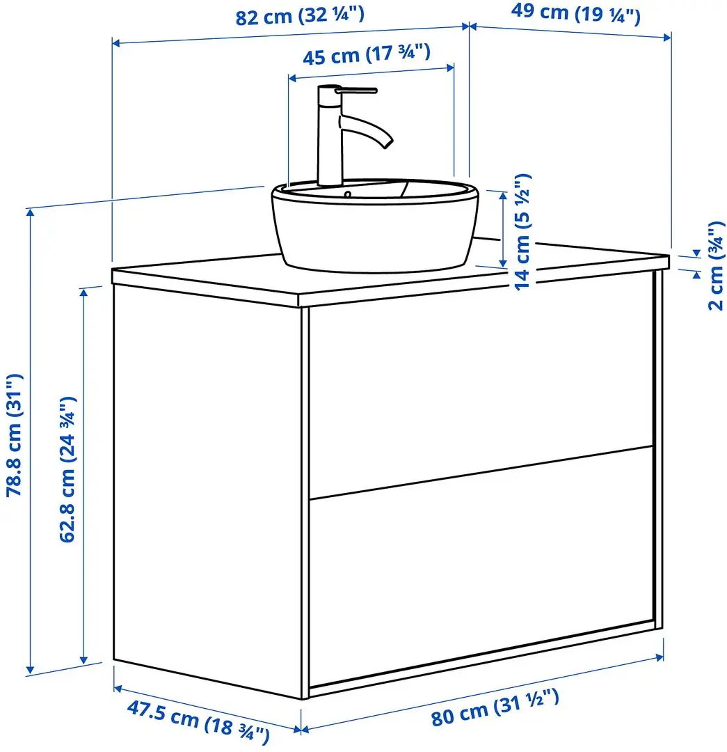 Набор тумбы с раковиной Ikea Tannforsen/Tornviken с ящиками 82x49x79 (Белый/Имитация Черного Мрамора) - 9