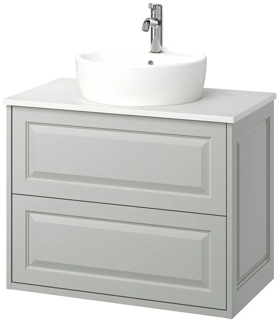 Набор тумбы с раковиной Ikea Tannforsen/Tornviken с ящиками 82x49x79 (Серый/Имитация Белого Мрамора) - 2