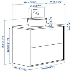 Набор тумбы с раковиной Ikea Tannforsen/Tornviken с ящиками 82x49x79 (Серый/Имитация Белого Мрамора) Thumb
