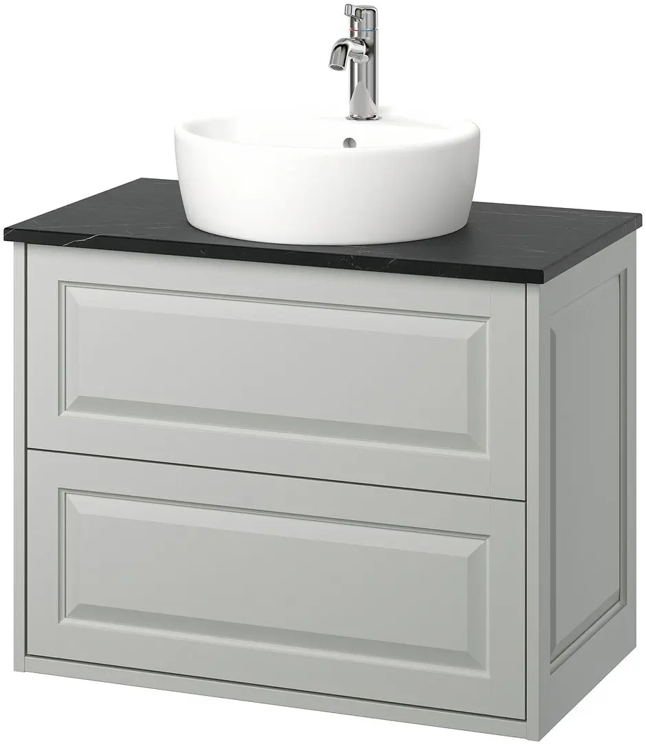 Набор тумбы с раковиной Ikea Tannforsen/Tornviken с ящиками 82x49x79 (Серый/Имитация Черного Мрамора) - 2