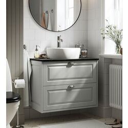 Набор тумбы с раковиной Ikea Tannforsen/Tornviken с ящиками 82x49x79 (Серый/Имитация Черного Мрамора)