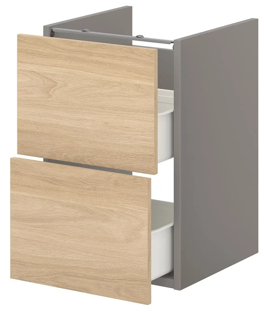 Шкаф под умывальник Ikea Enhet 2 ящика 40x42x60 (Серый/Под Дуб) - 3