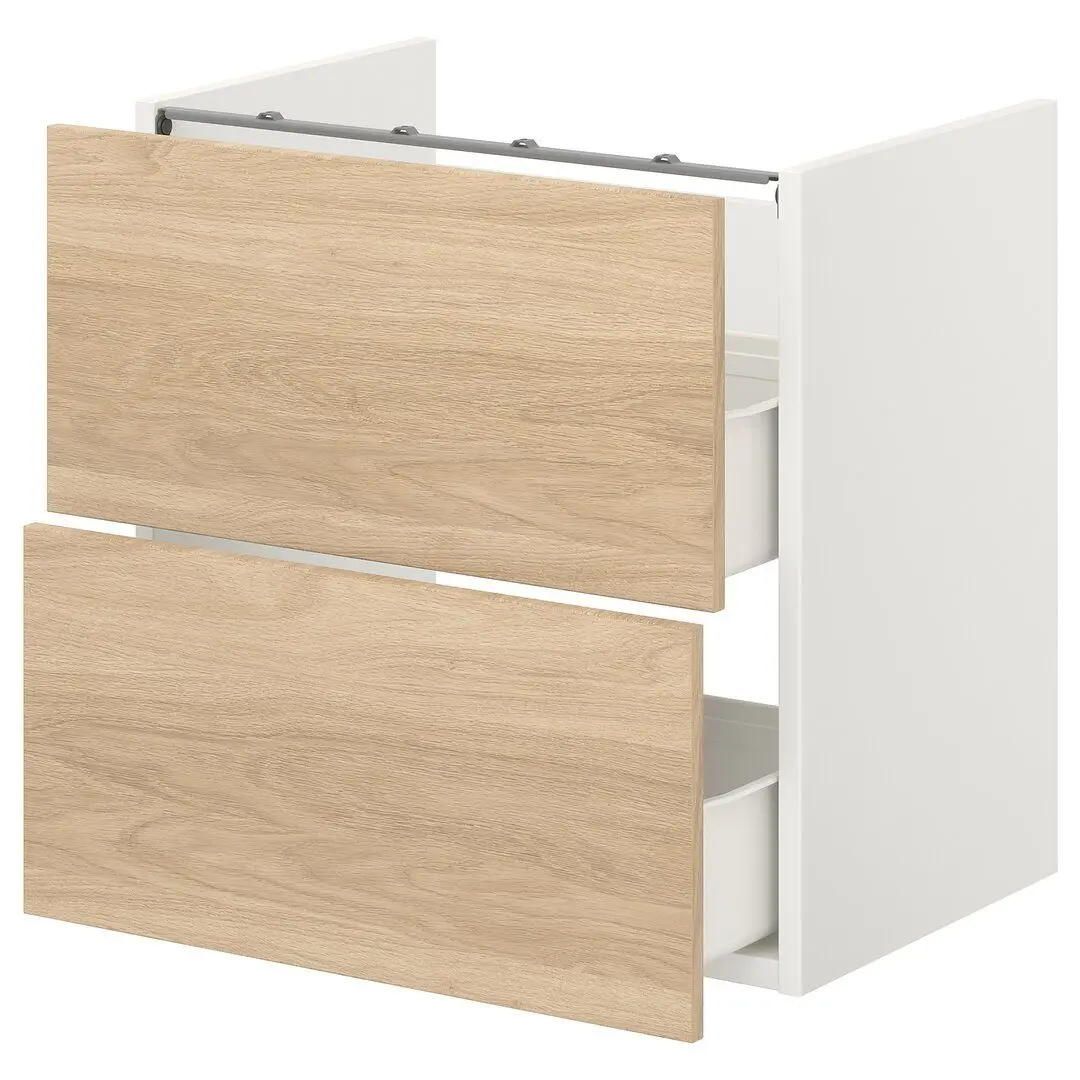 Шкаф под умывальник Ikea Enhet 2 ящика 60x42x60 (Белый/Под Дуб) - 3