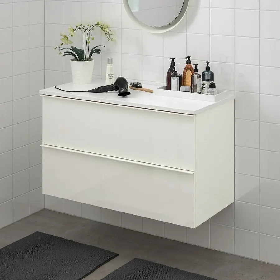 Шкаф под умывальник Ikea Godmorgon/Tolken 2 ящика 102x49x60 (Белый Глянец/Белый)