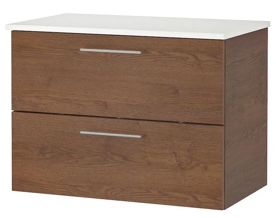 Шкаф под умывальник Ikea Godmorgon/Tolken 2 ящика 102x49x60 (Под Коричневый Мореный Ясень/Под Мрамор) - 2