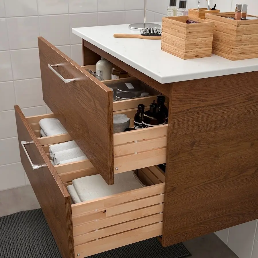 Шкаф под умывальник Ikea Godmorgon/Tolken 2 ящика 102x49x60 (Под Коричневый Мореный Ясень/Под Мрамор) - 3