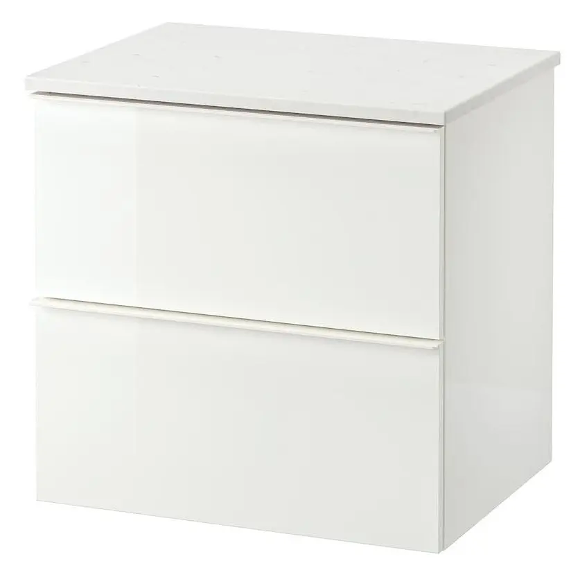 Шкаф под умывальник Ikea Godmorgon/Tolken 2 ящика 62x49x60 (Белый Глянец/Под Мрамор) - 2
