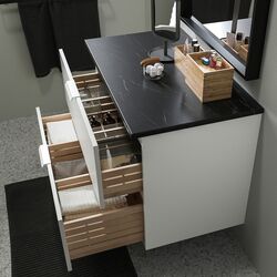 Шкаф под умывальник Ikea Godmorgon/Tolken 2 ящика 82x49x60 (Белый/Черный под Мрамор) Thumb