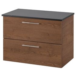 Шкаф под умывальник Ikea Godmorgon/Tolken 2 ящика (Под Коричневый Мореный Ясень/Черный под Мрамор)