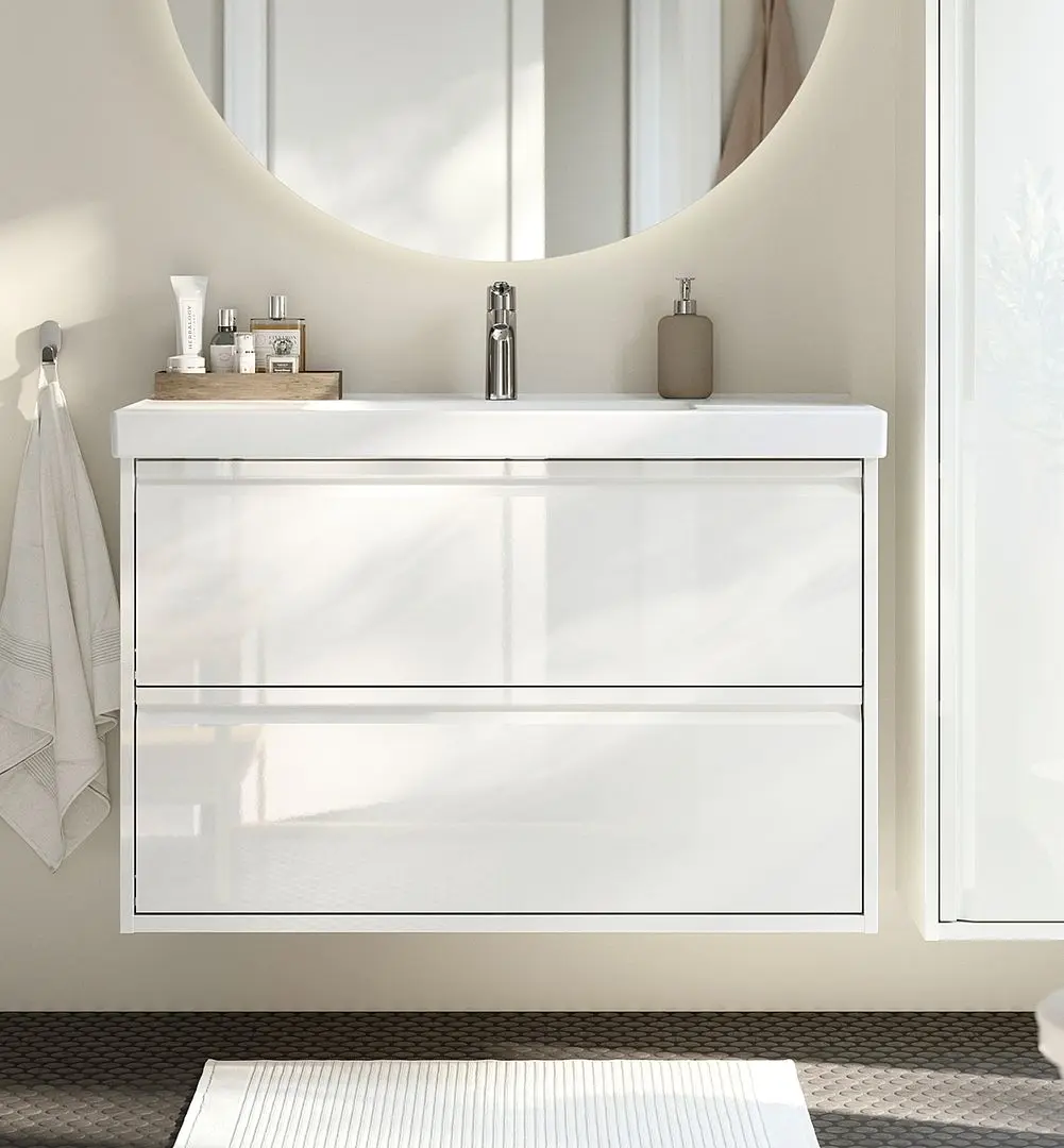Тумба под умывальник Ikea Angsjon с ящиками 100x48x63 (Глянцевый Белый)