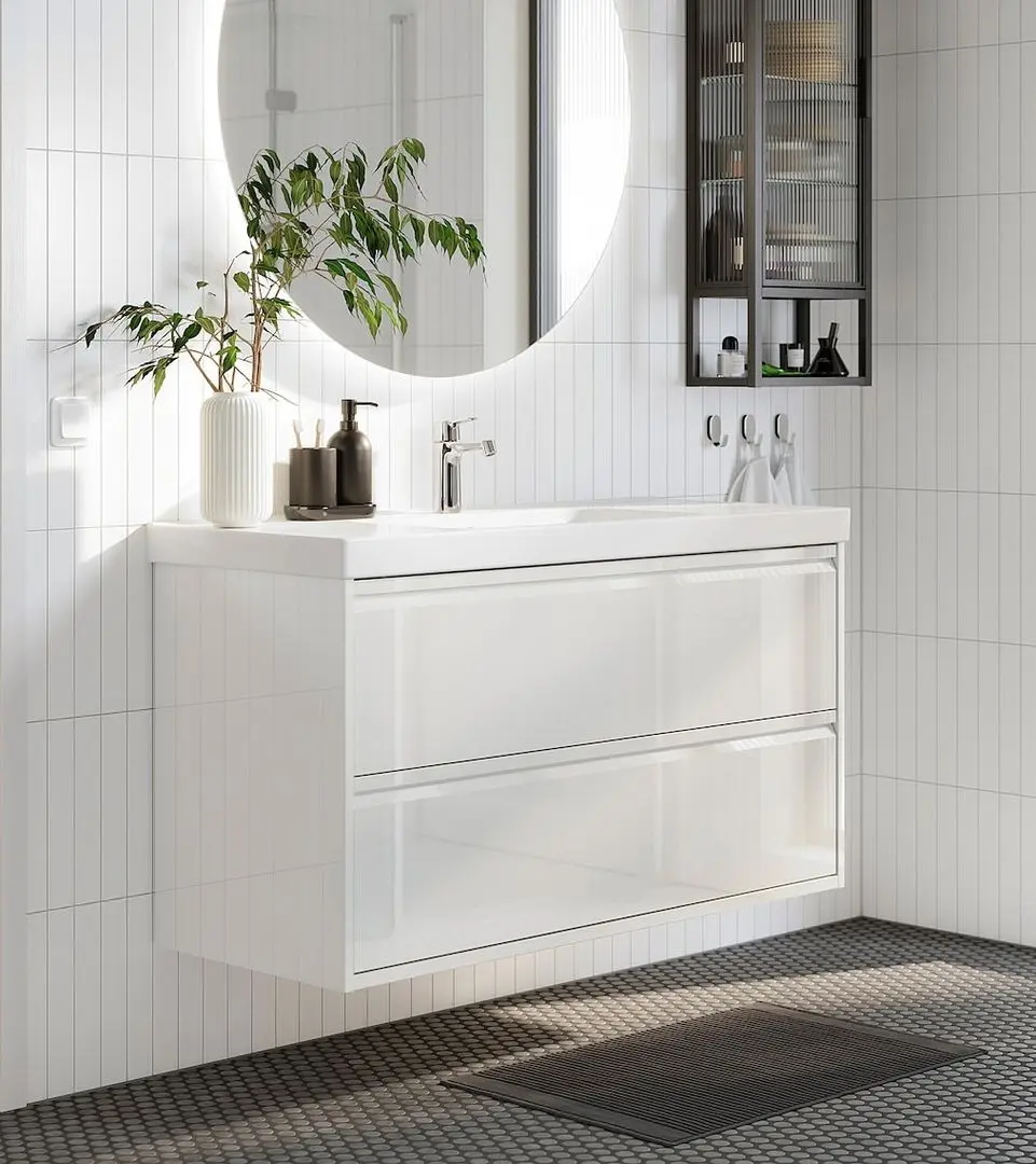 Тумба под умывальник Ikea Angsjon с ящиками 120x48x63 (Глянцевый Белый)