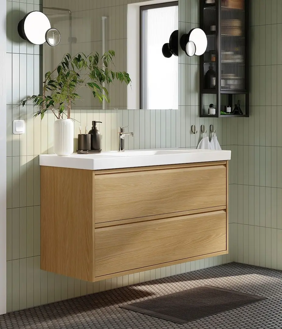 Тумба под умывальник Ikea Angsjon с ящиками 120x48x63 (Имитация Дуба)