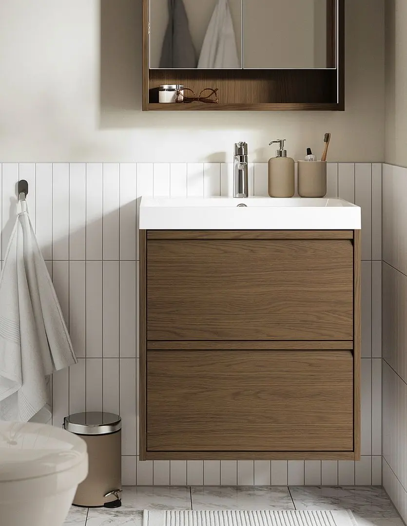 Тумба под умывальник Ikea Angsjon с ящиками 60x48x63 (Имитация Коричневого Дуба)