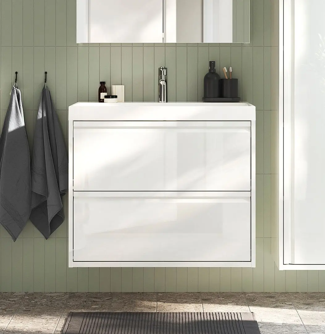 Тумба под умывальник Ikea Angsjon с ящиками 80x48x63 (Глянцевый Белый)