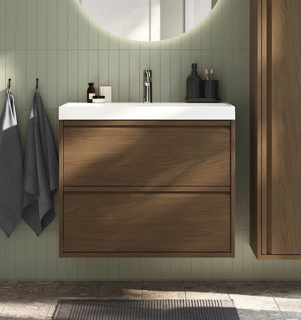 Тумба под умывальник Ikea Angsjon с ящиками 80x48x63 (Имитация Коричневого Дуба)