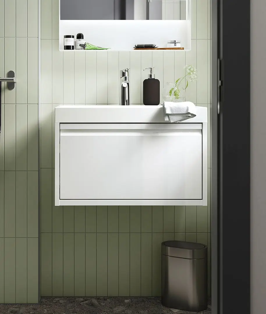 Тумба под умывальник Ikea Angsjon с ящиком 60x48x33 (Глянцевый Белый)