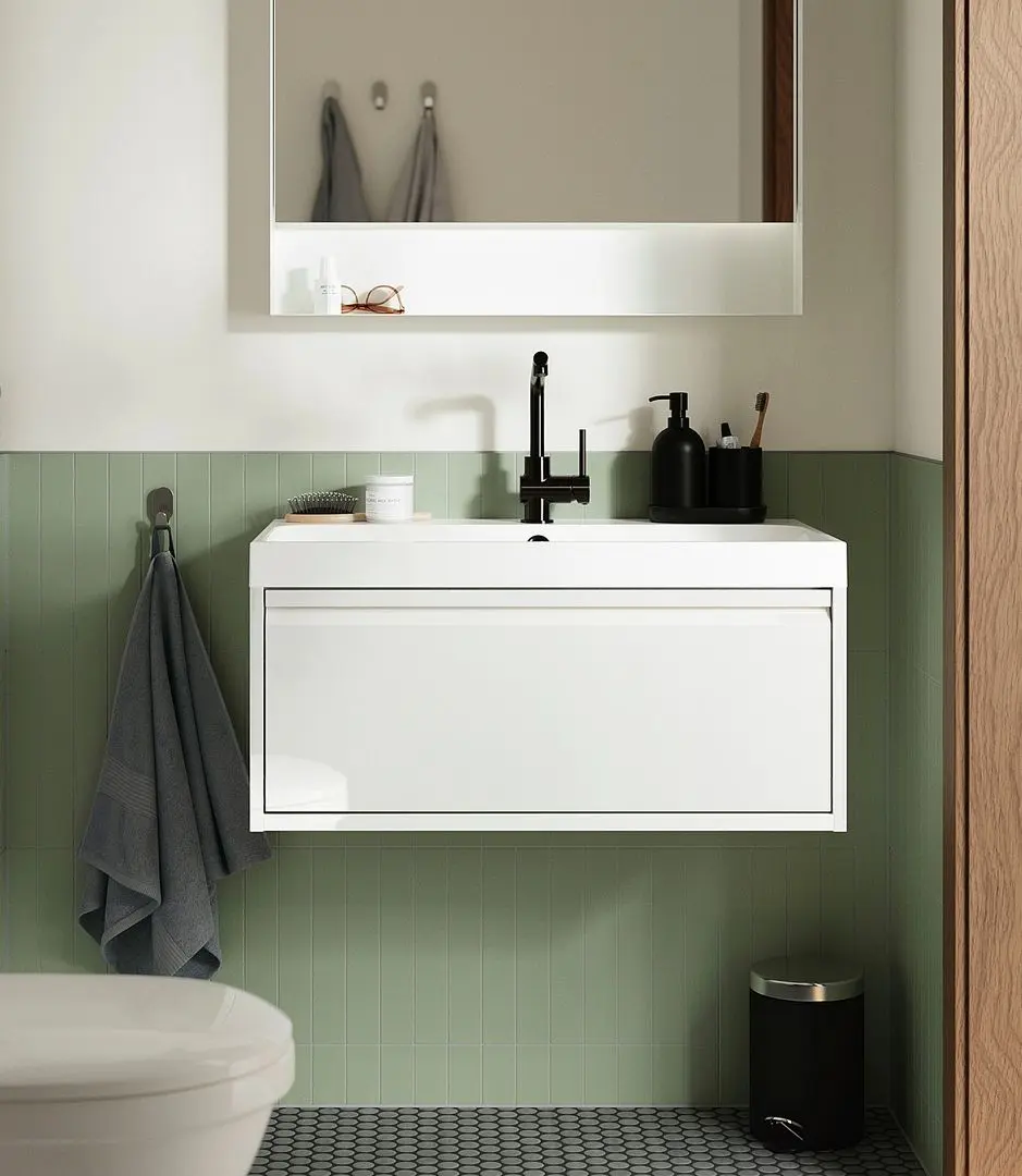 Тумба под умывальник Ikea Angsjon с ящиком 80x48x33 (Глянцевый Белый)