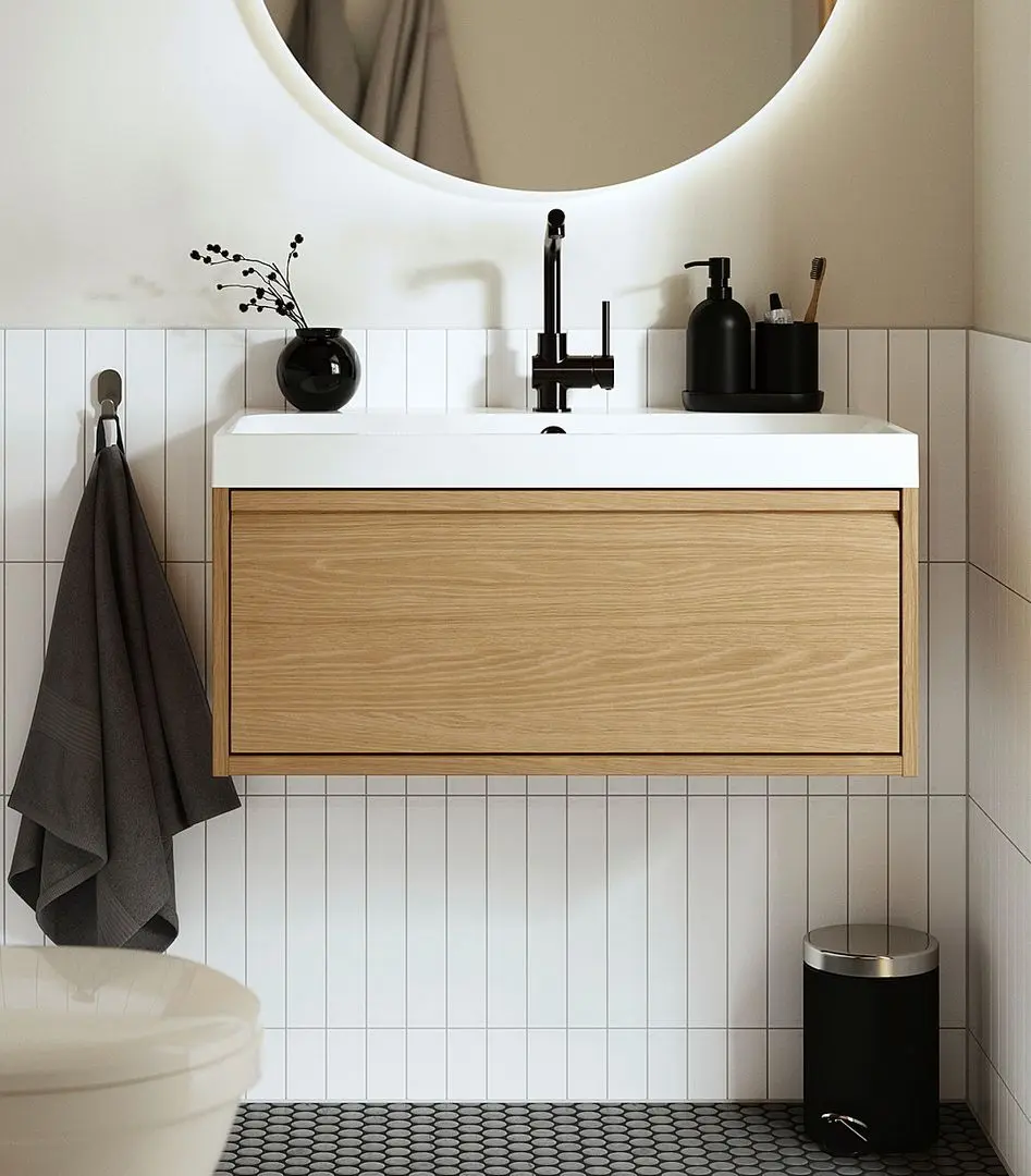 Тумба под умывальник Ikea Angsjon с ящиком 80x48x33 (Имитация Дуба)