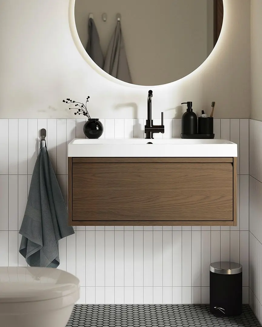 Тумба под умывальник Ikea Angsjon с ящиком 80x48x33 (Имитация Коричневого Дуба)