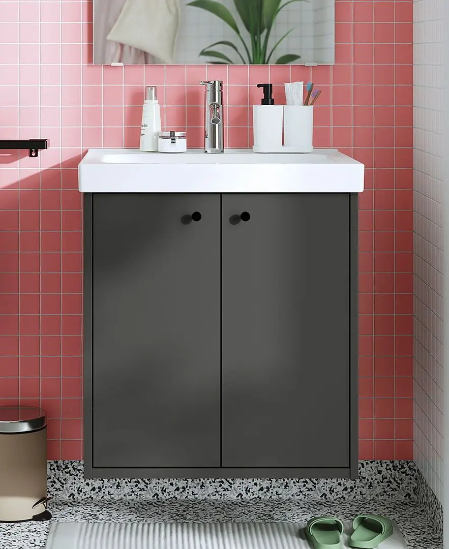 Тумба под умывальник Ikea Havback с дверцами 60x48x63 (Темно-Серый)
