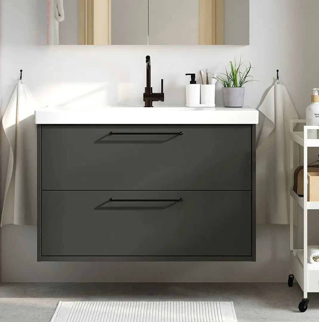 Тумба под умывальник Ikea Havback с ящиками 100x48x63 (Темно-Серый)