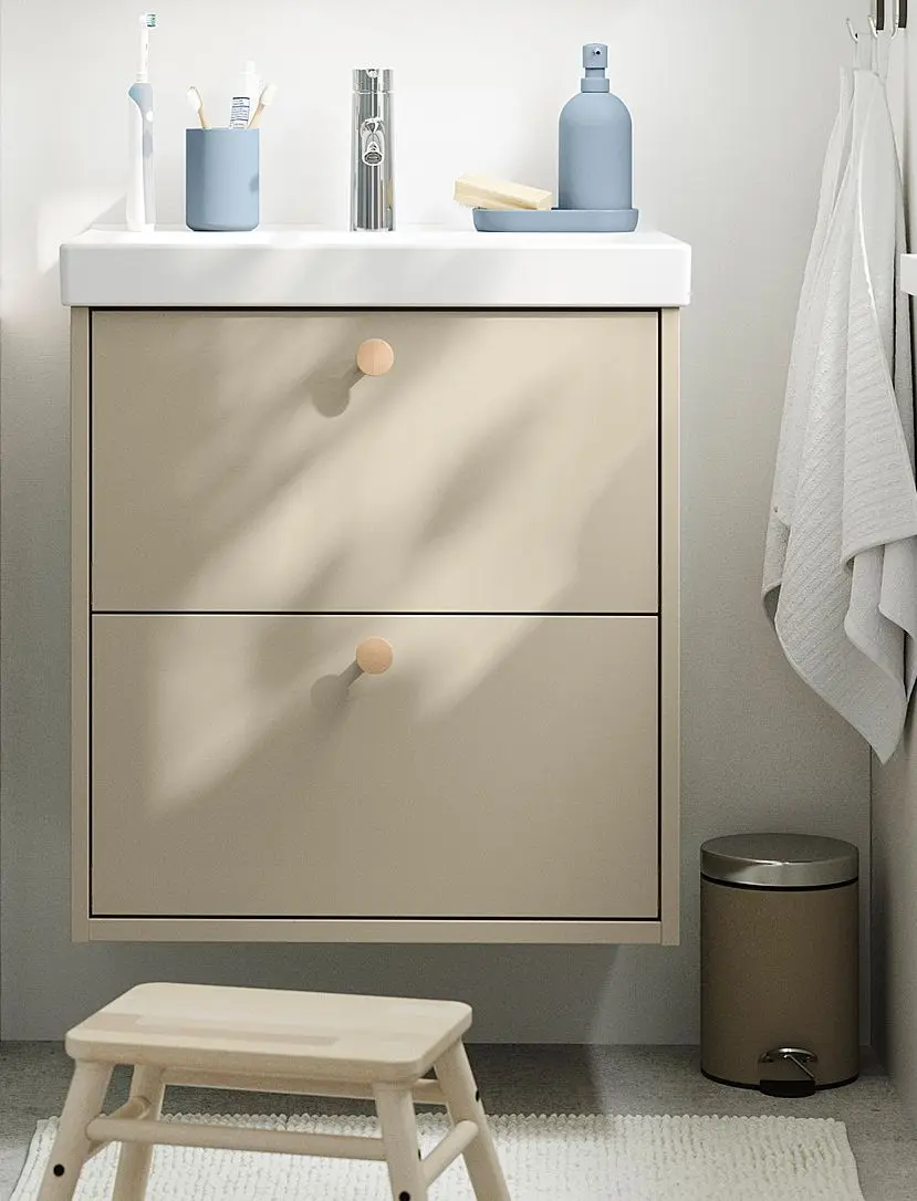 Тумба под умывальник Ikea Havback с ящиками 60x48x63 (Бежевый)