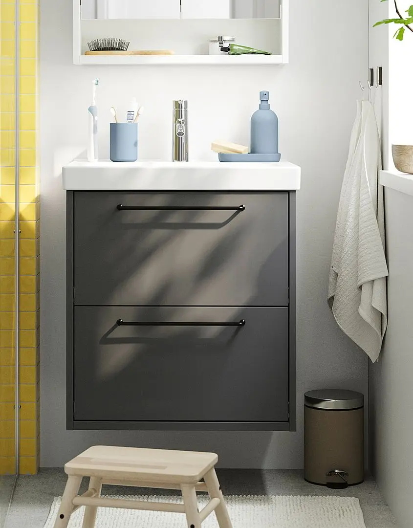 Тумба под умывальник Ikea Havback с ящиками 60x48x63 (Темно-Серый)