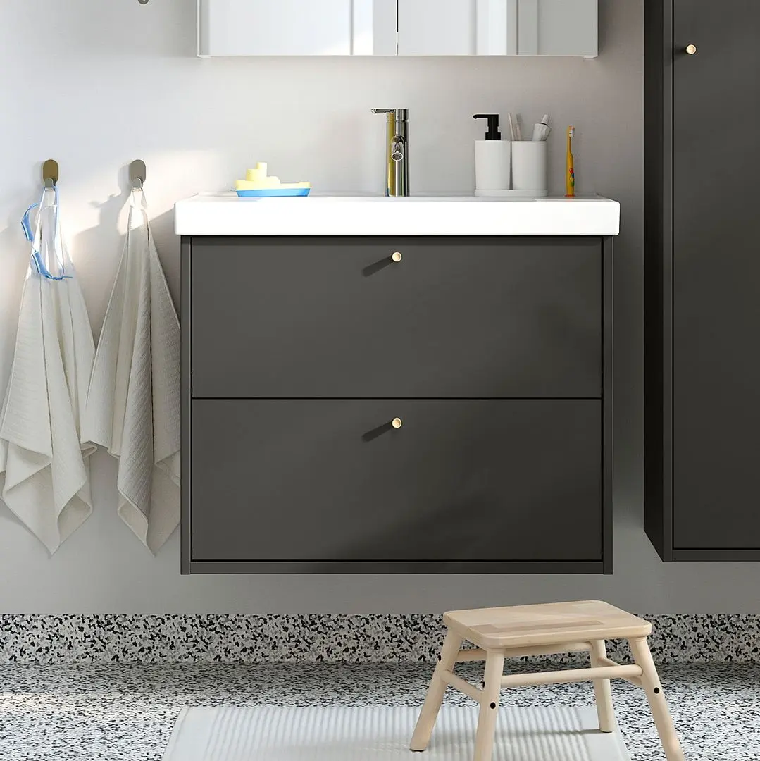 Тумба под умывальник Ikea Havback с ящиками 80x48x63 (Темно-Серый)