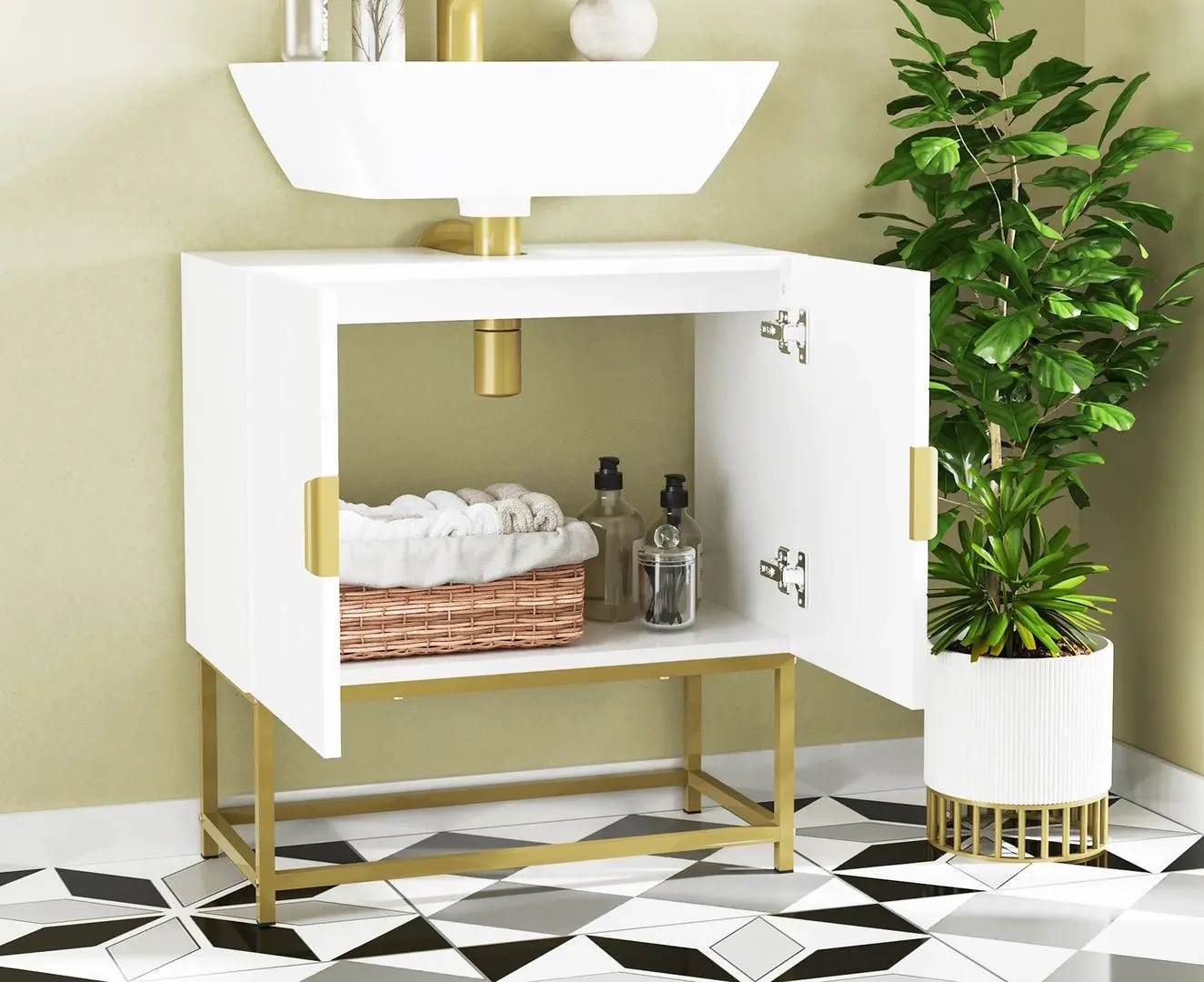 Dulap sub lavoar Kleankin 834-535V00WT (White/Gold) - 5