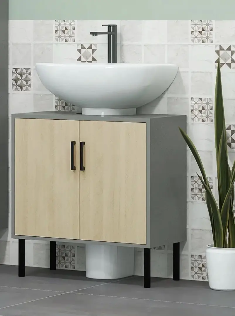 Шкаф под умывальник Kleankin 834-583V00GY (Grey/Natural Wood)