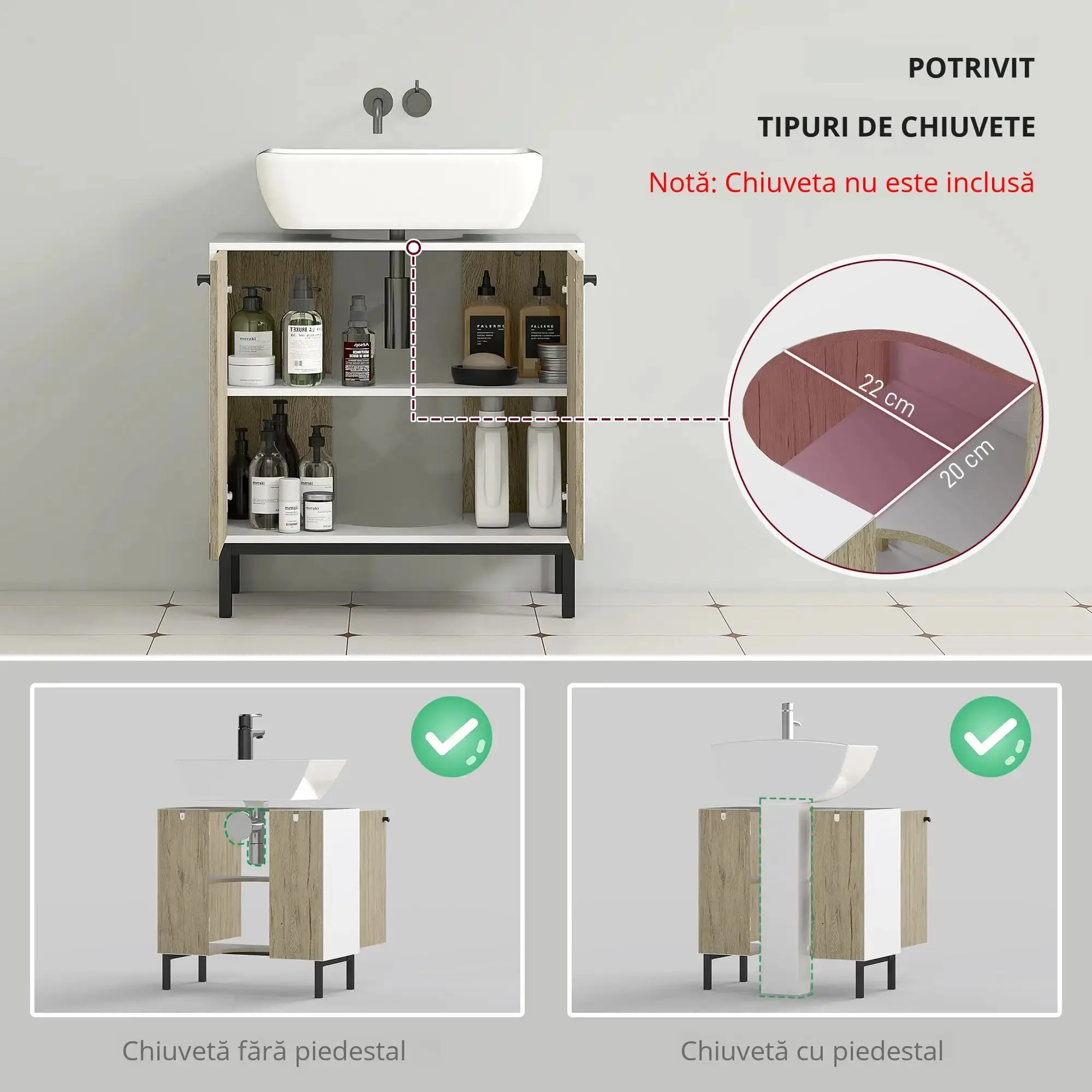 Tumba sub lavoar Kleankin 834-443V01 (Oak/White) - 7