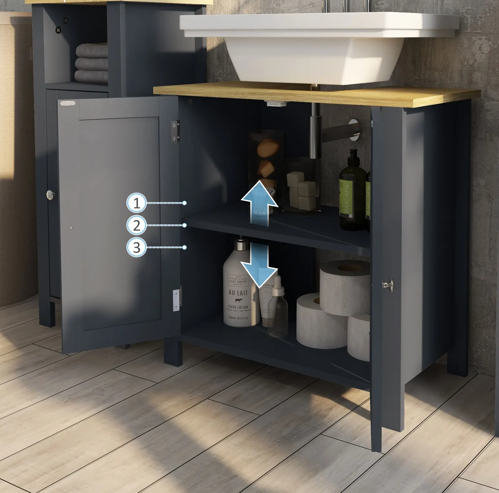 Tumba sub lavoar Kleankin 834-575V00GY (Grey/Natural) - 8