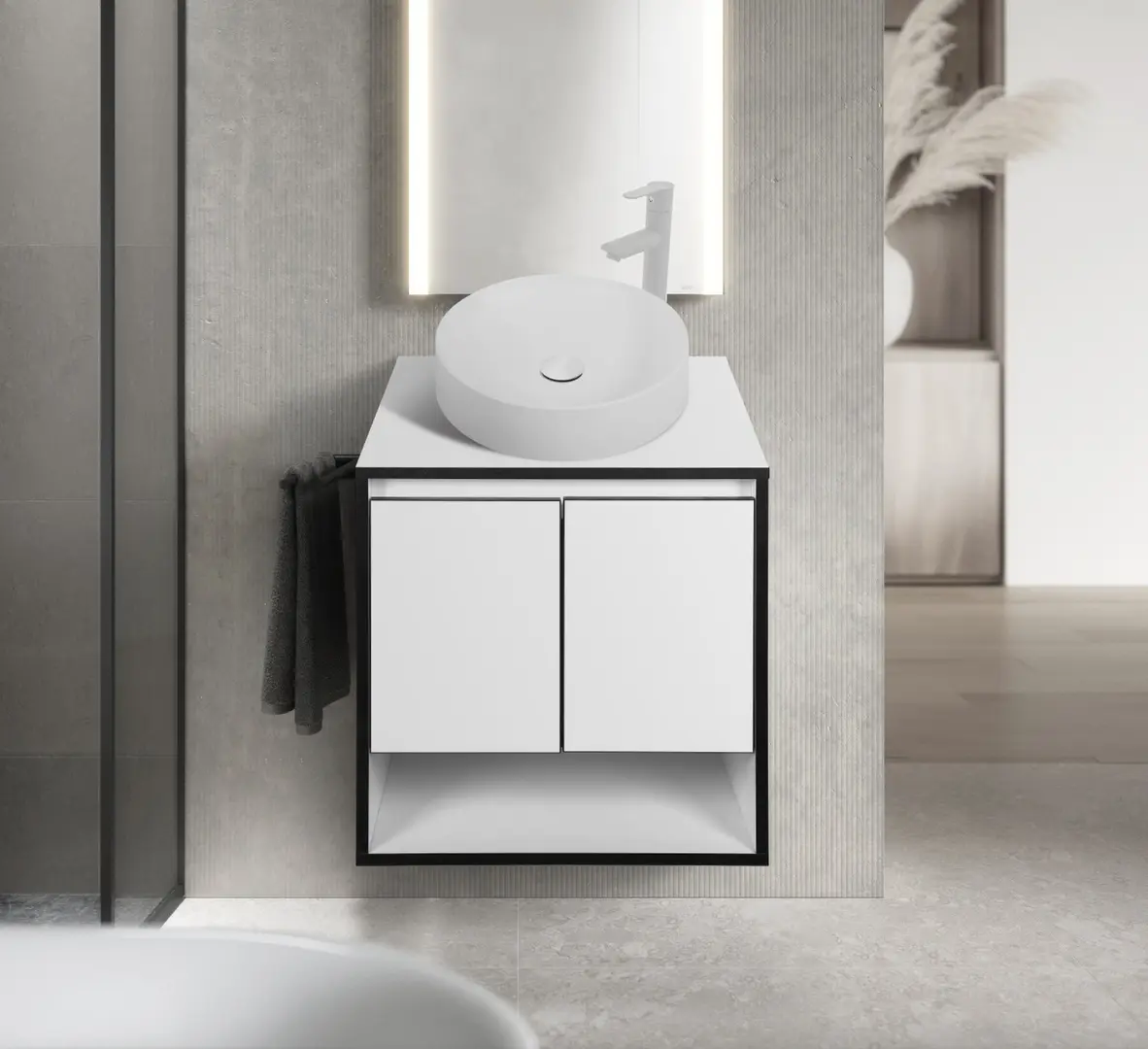 Set dulap cu lavoar Montebella 11.01 Eclipse + Naomi 455x455 (Panda)