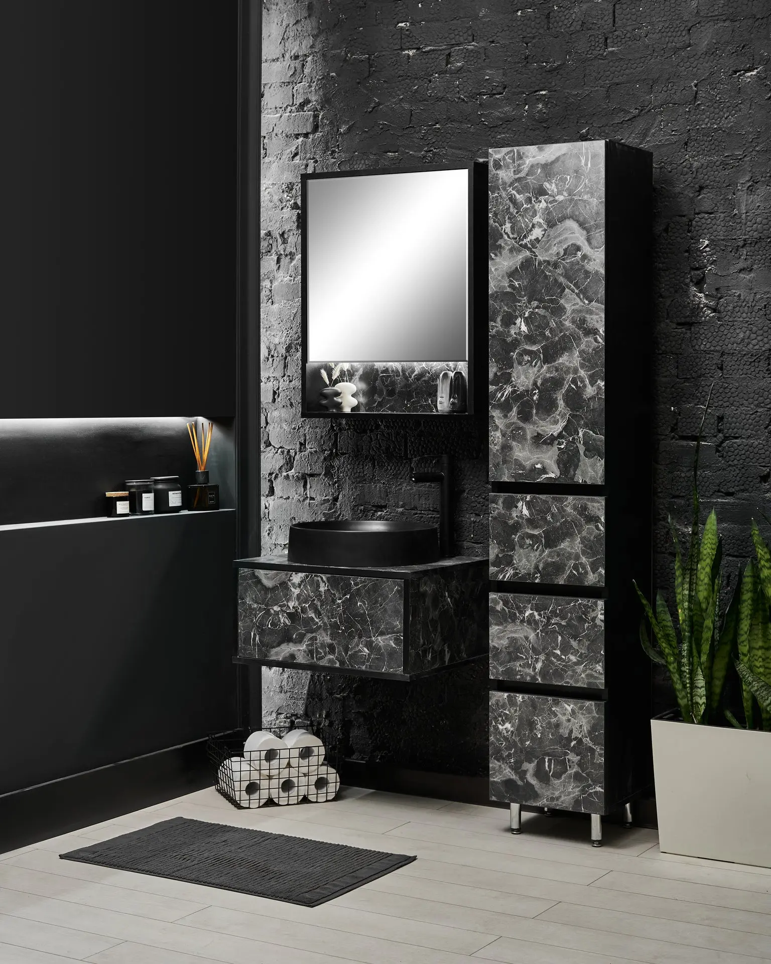 Set dulap cu lavoar Montebella 50.01 Nero + Naomi 455x455 (Pantera)