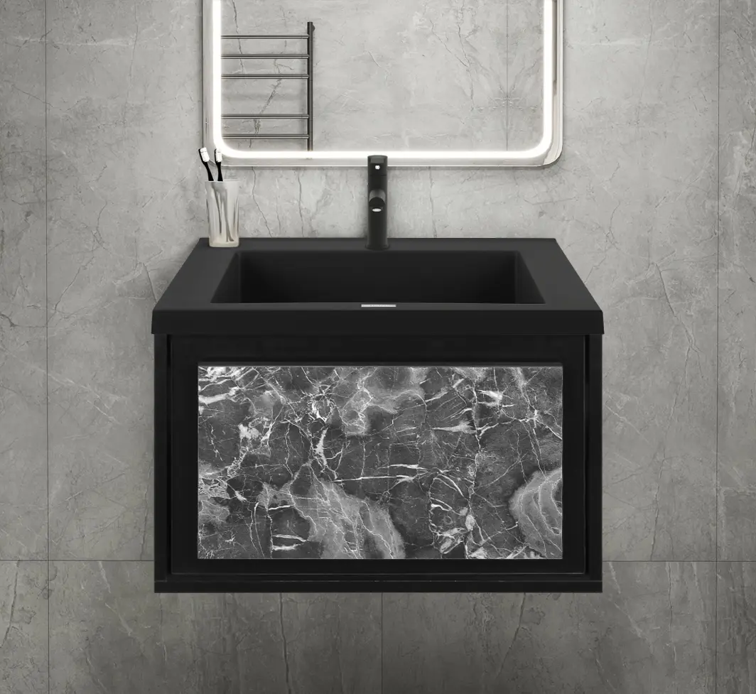 Set dulap cu lavoar Montebella 51.01 Nero LED 650x480 (Pantera)