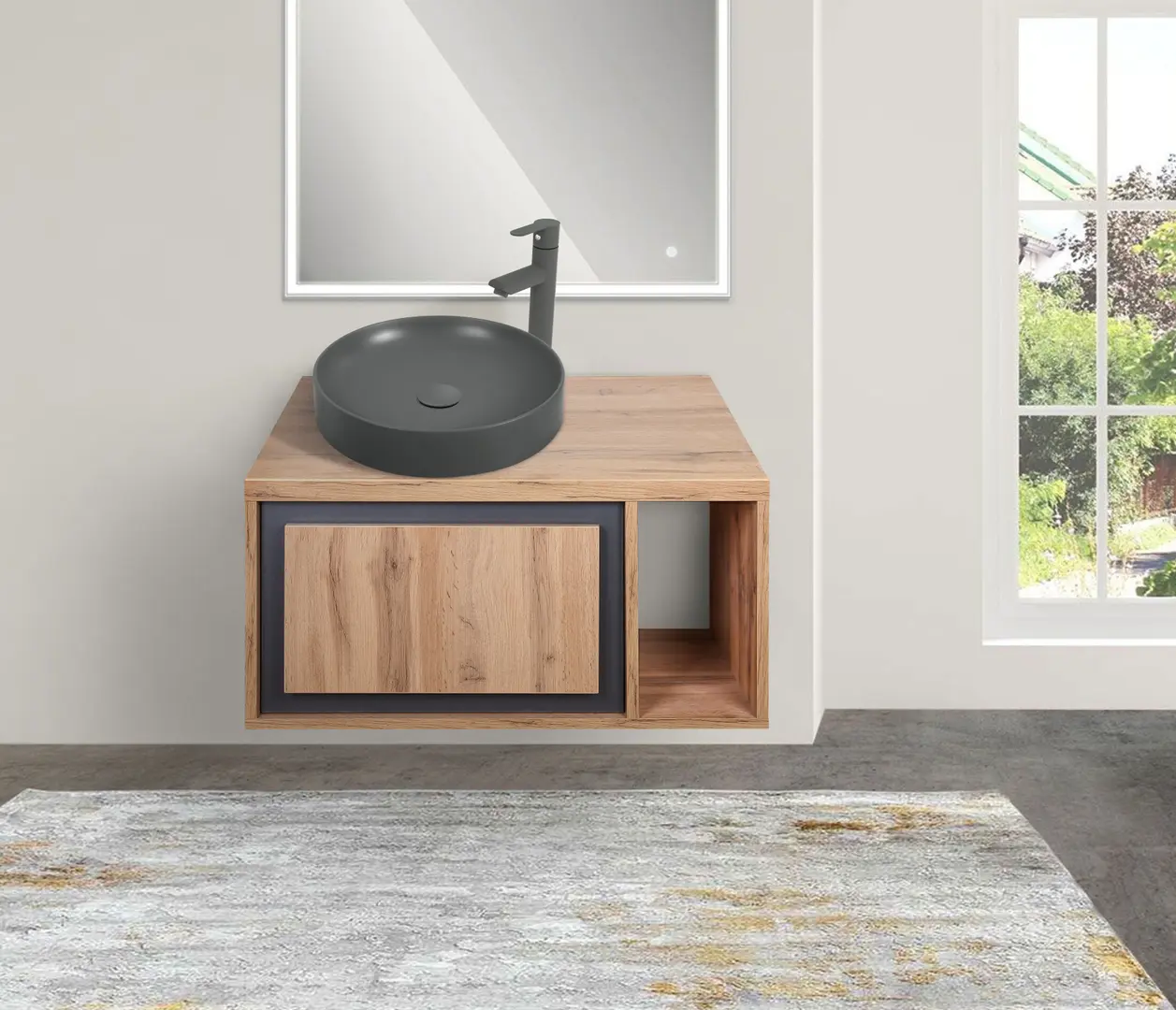 Набор тумбы с раковиной Montebella 52.01 Spirit LED + Naomi 455x455 (Lemur)