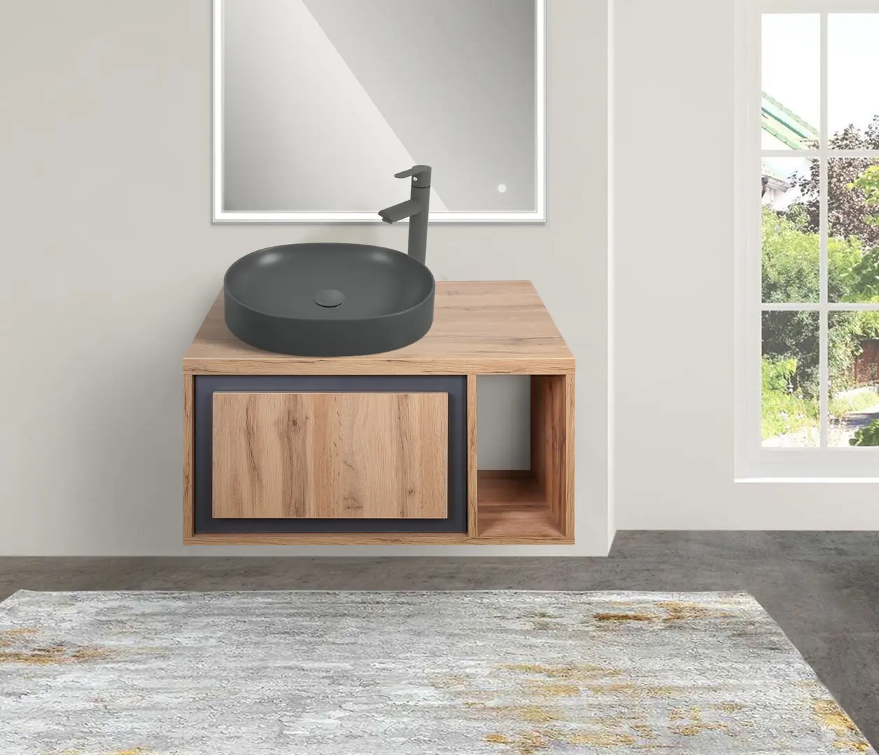 Set dulap cu lavoar Montebella 52.01 Spirit LED + Naomi 550x425 (Lemur)