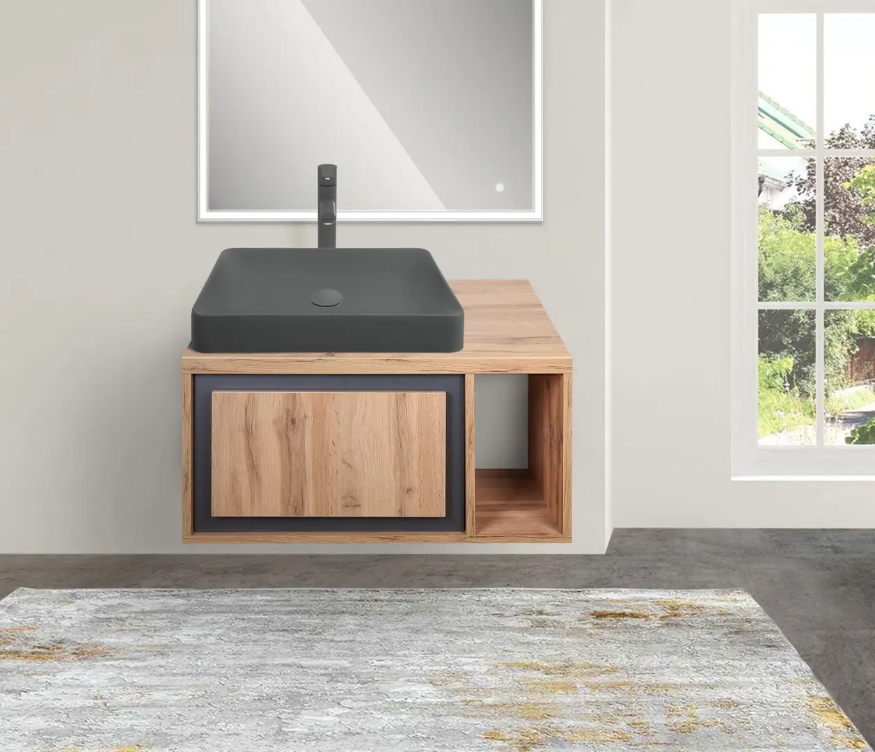 Set dulap cu lavoar Montebella 52.01 Spirit LED + Naomi 585x385 (Lemur)