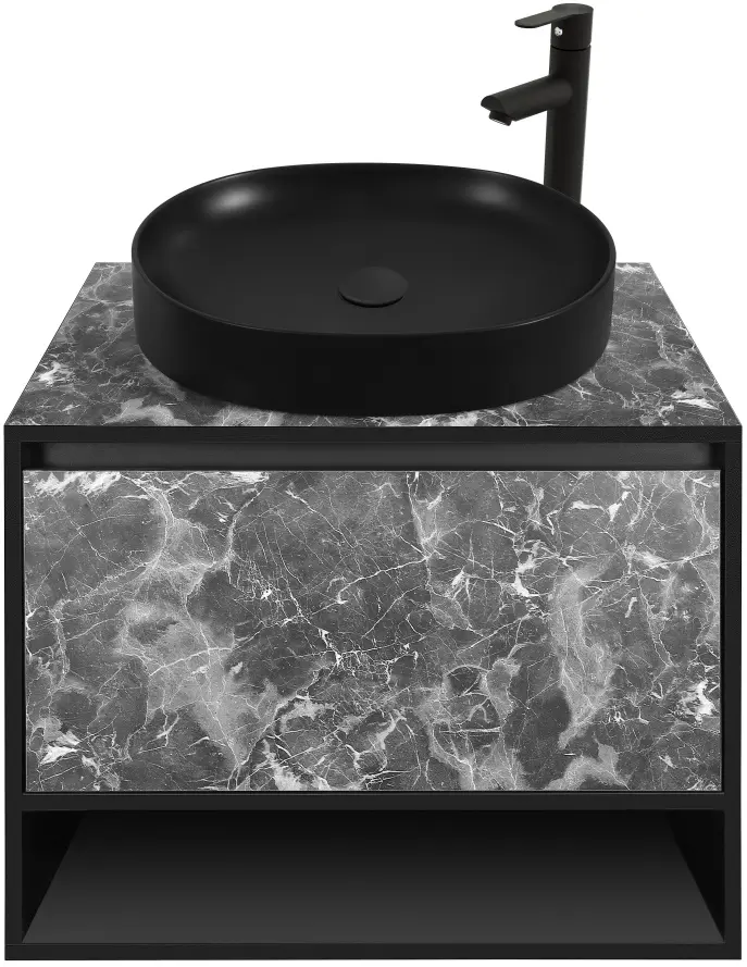 Набор тумбы с раковиной Montebella 53.01 Nero LED + Naomi 550x425 (Pantera)