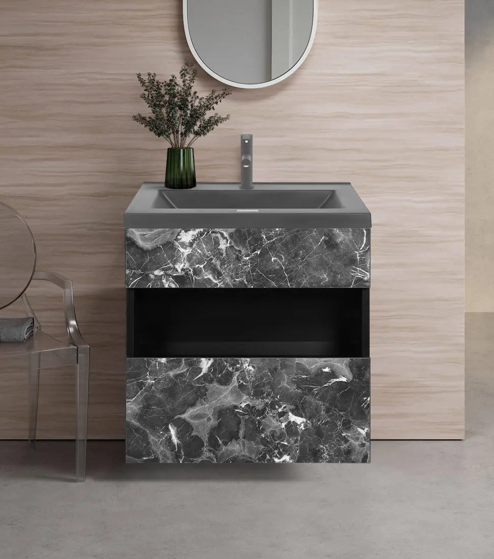 Set dulap cu lavoar Montebella 55.01 Nero LED 600x460 (Lemur)