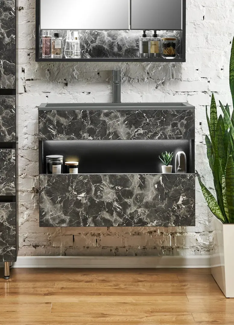 Set dulap cu lavoar Montebella 55.03 Nero LED + Enzo 800x400 (Lemur)