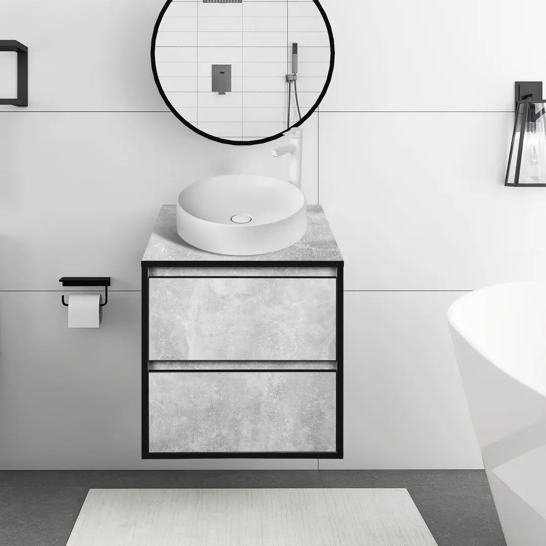 Набор тумбы с раковиной Montebella 57.04 Loft + Naomi 455х455 (Panda)