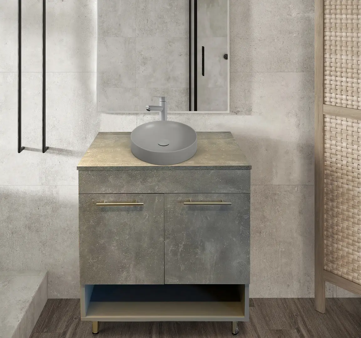 Set dulap cu lavoar Combo 700 Woody +  Naomi 455x455 (Grey/Natural)