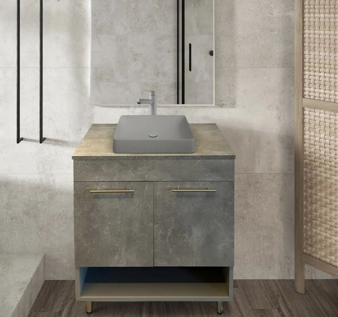 Набор тумбы с раковиной Combo 700 Woody +  Naomi 585x385 (Grey/Natural)