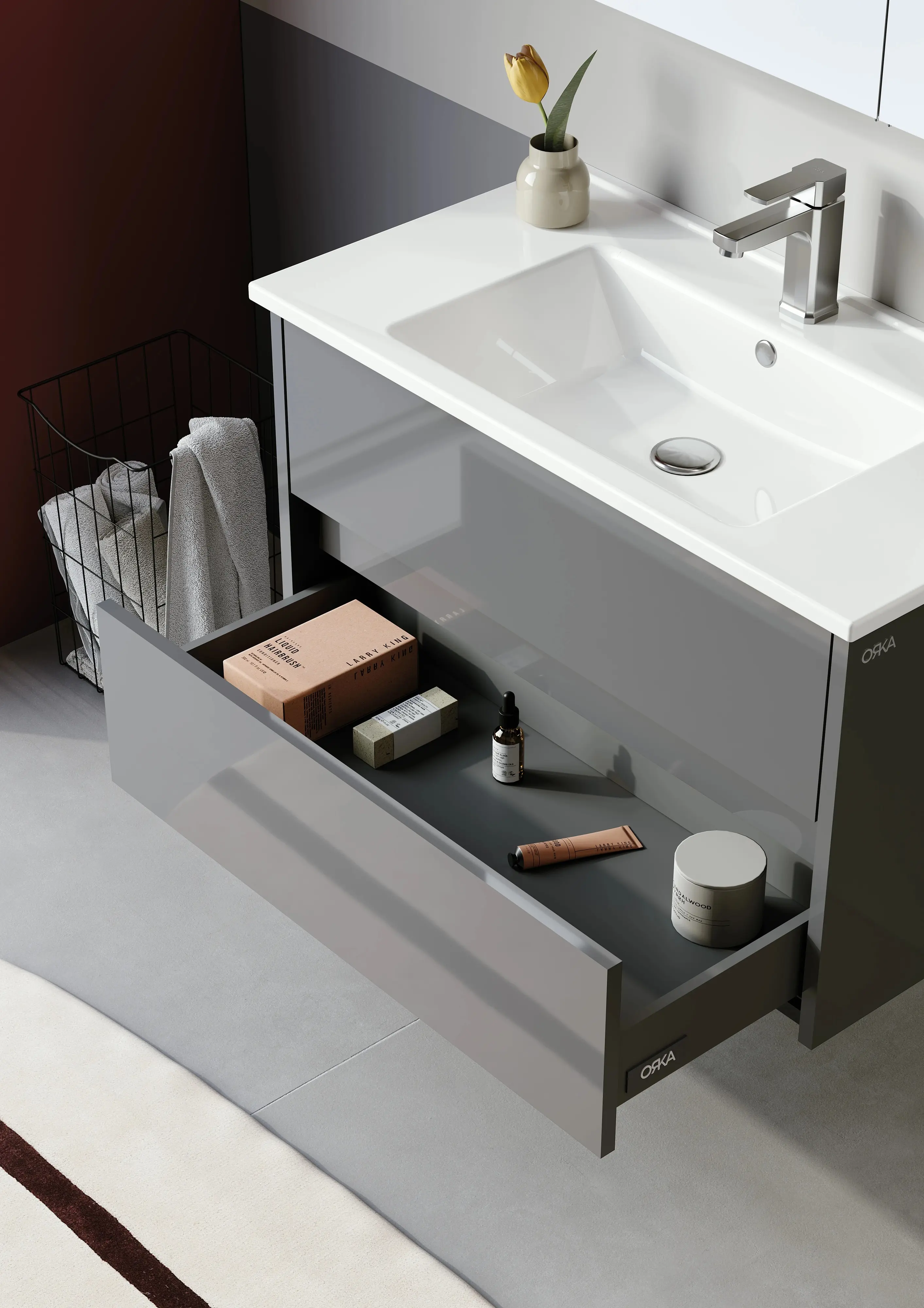 Набор тумбы с раковиной Orka Arno 65 (Grey) - 3