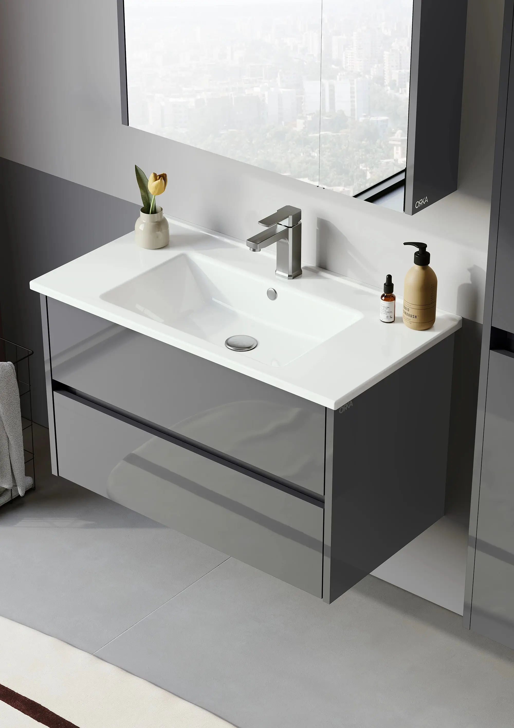Набор тумбы с раковиной Orka Arno 65 (Grey) - 6