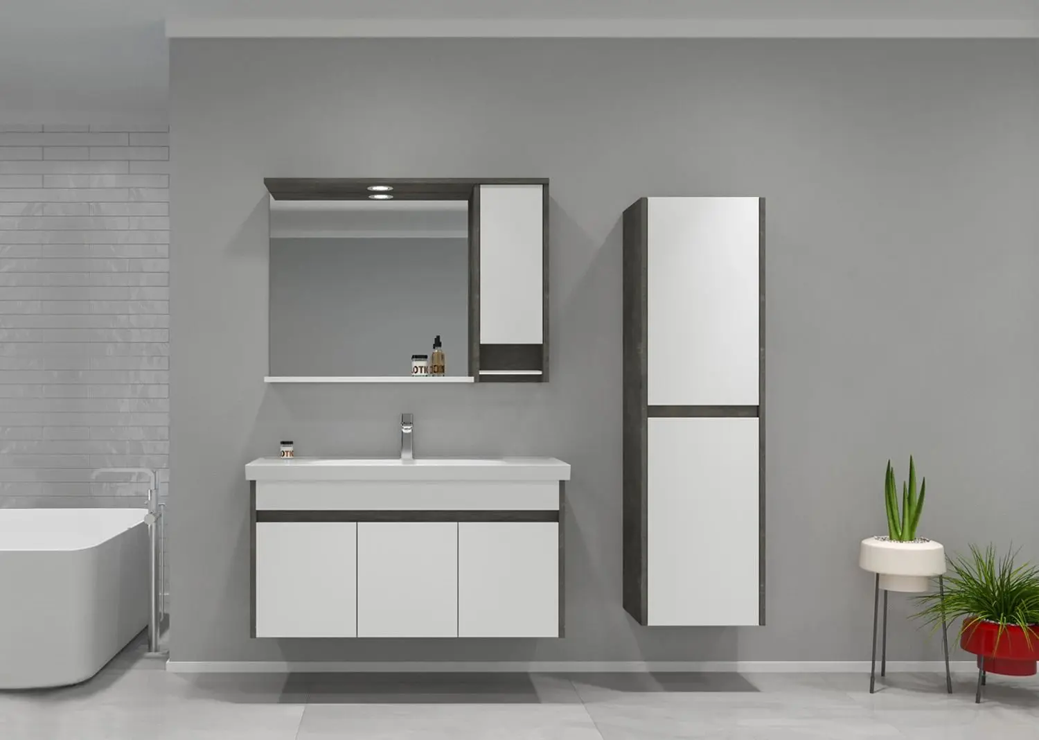 Set dulap cu lavoar Orka Aydos 100 (Silver/White)