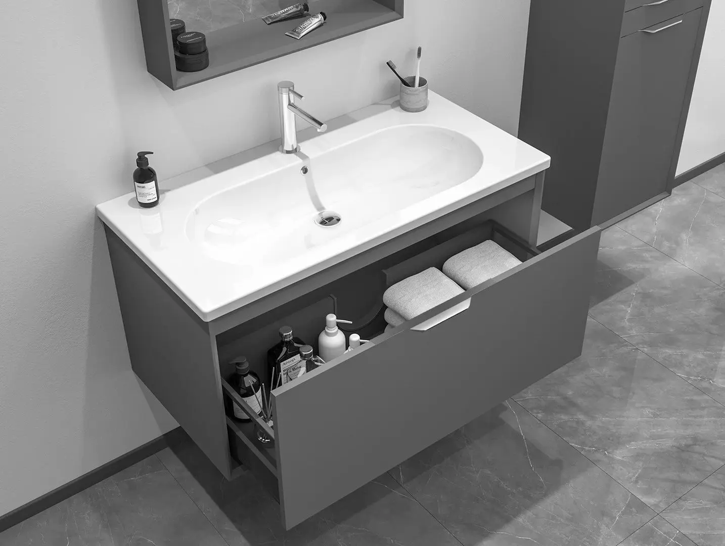 Set dulap cu lavoar Orka Clay 80 (White)